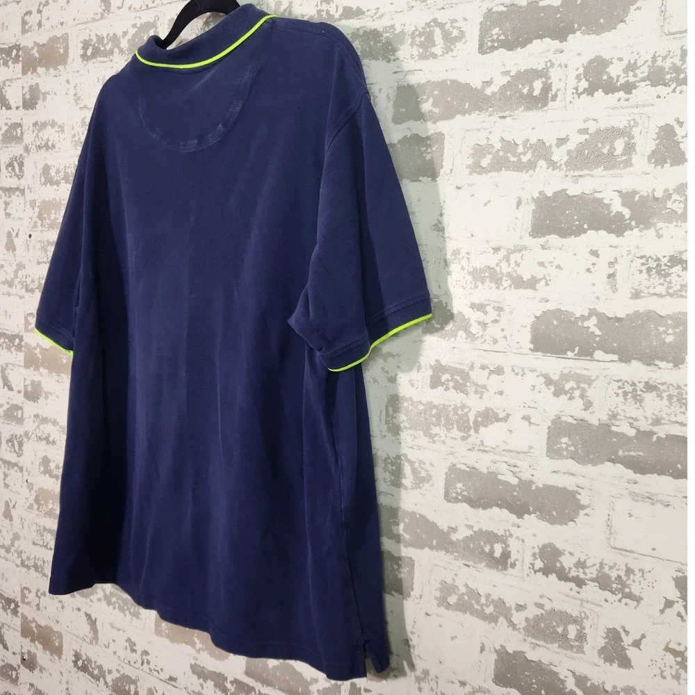 La Vespina Polo Shirt Mens 3XL Navy Blue Neon Green Trim Sporty Casual Pique Top